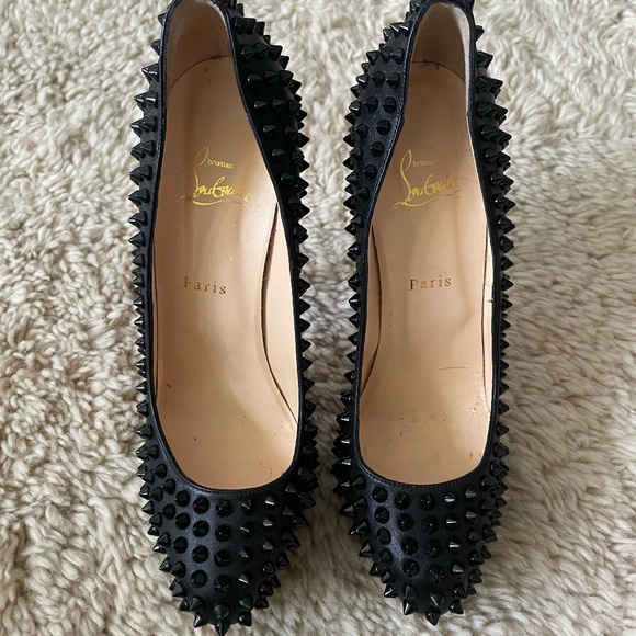 Christian Louboutin Black on Black Spike Heels - Picture 1 of 8